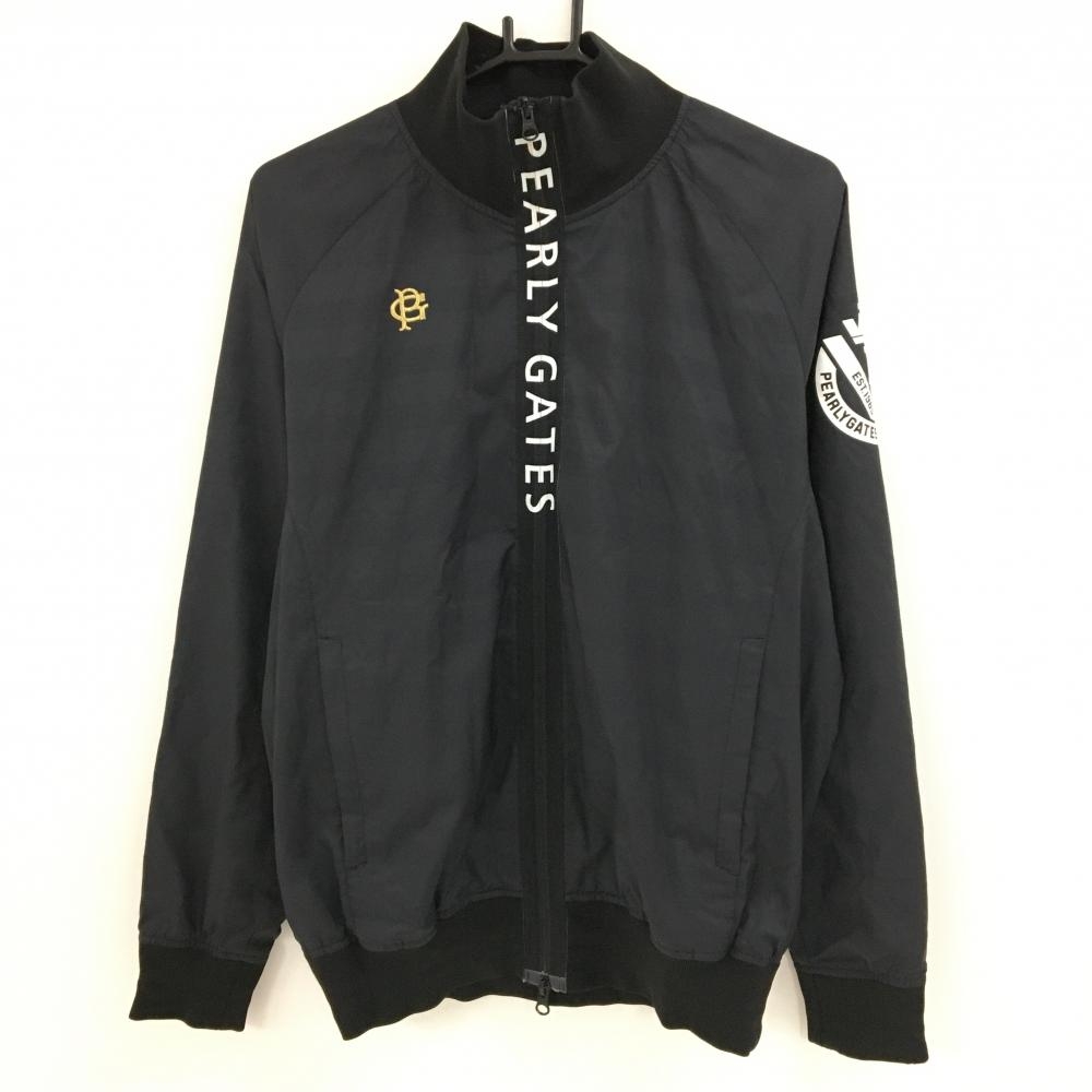【美品】パーリーゲイツ ジャケットブルゾン 黒×白 ジップロゴ ボーダー地模様 蓄熱裏地総柄  メンズ 4(M) ゴルフウェア PEARLY GATES