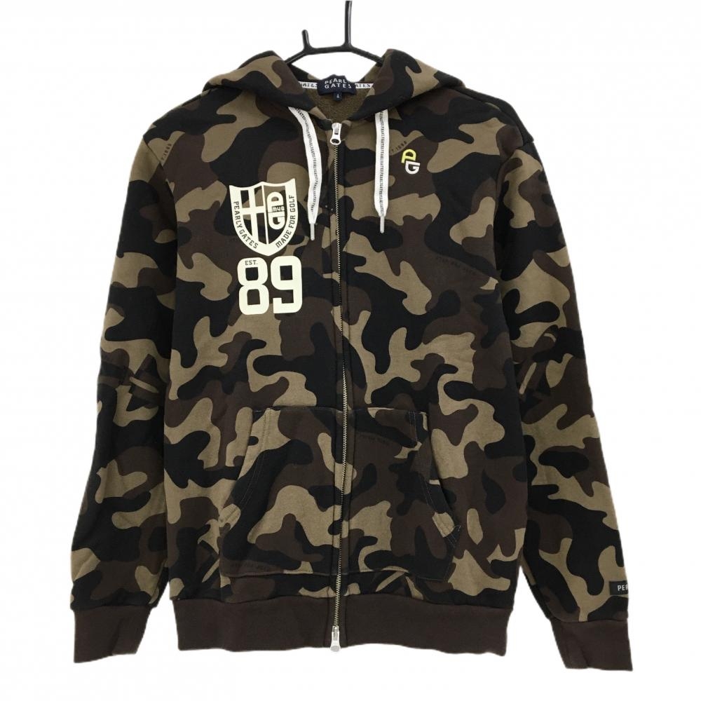 パーリーゲイツ ジップパーカー ブラウン×黒 カモフラ 迷彩 ジャケット メンズ 4(M) ゴルフウェア PEARLY GATES