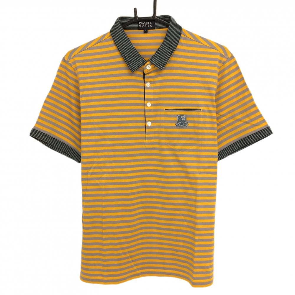 【超美品】パーリーゲイツ 半袖ポロシャツ オレンジ×グレー ボーダー 胸ポケット メンズ 4(M) ゴルフウェア PEARLY GATES 画像
