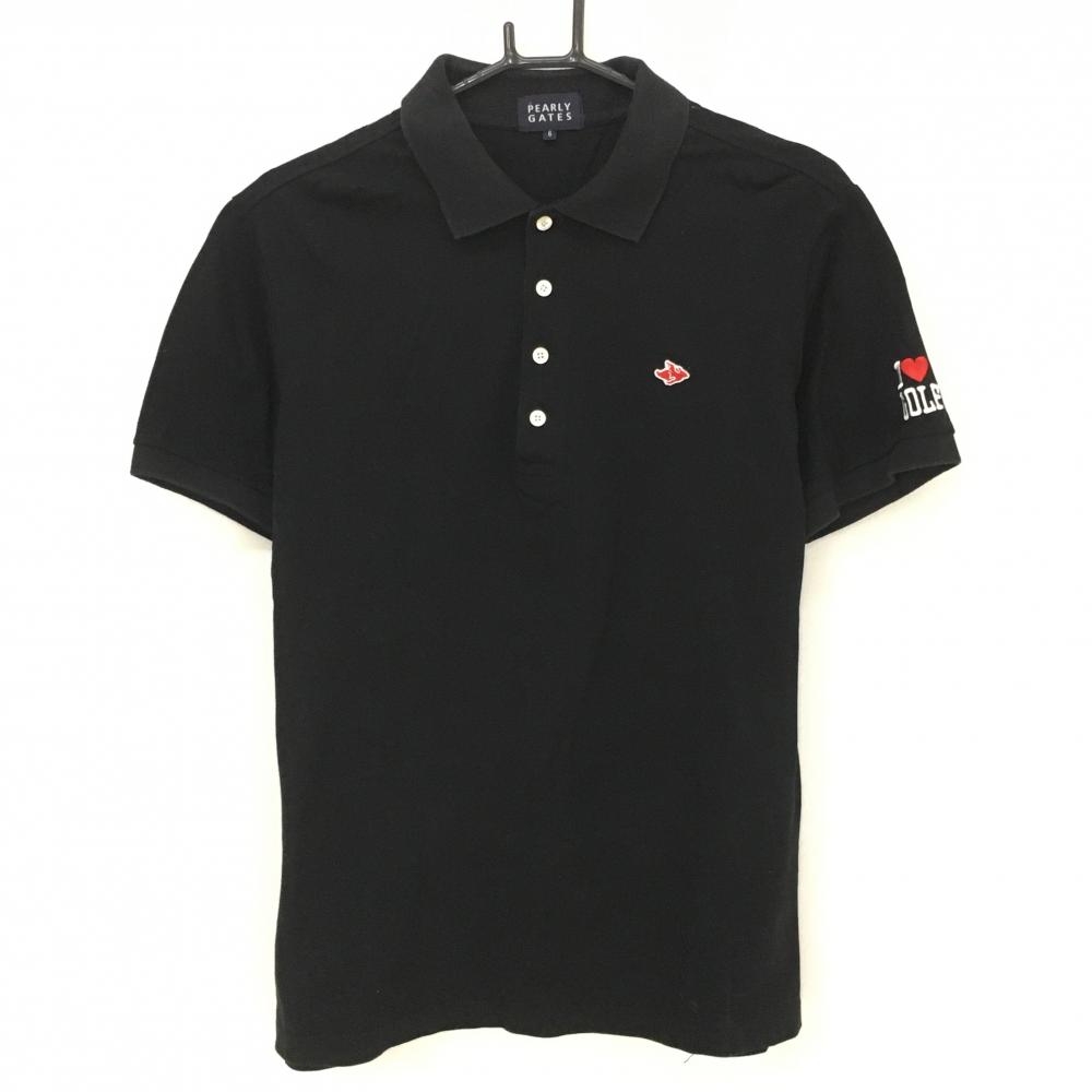 パーリーゲイツ 半袖ポロシャツ 黒 フライングラビット コットン100％ ロゴレッド メンズ 6(XL) ゴルフウェア PEARLY GATES 画像