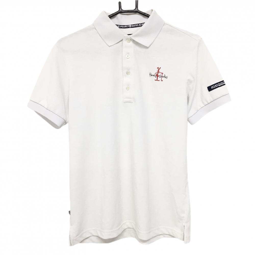 パーリーゲイツ 半袖ポロシャツ 白×レッド×ネイビー 胸ロゴ 30周年 メンズ 4(M) ゴルフウェア PEARLY GATES