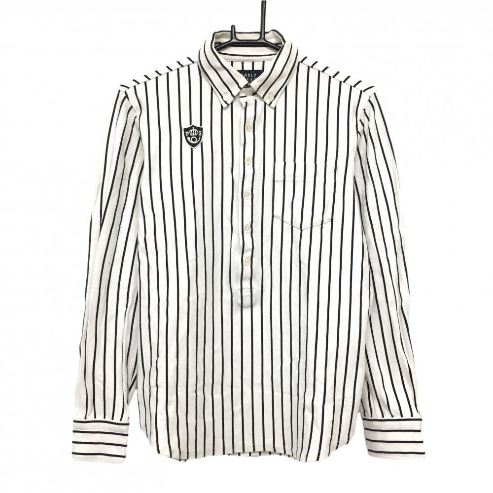 パーリーゲイツ 長袖ポロシャツ 白×黒 ストライプ ボタンダウン メンズ 4(M) ゴルフウェア PEARLY GATES