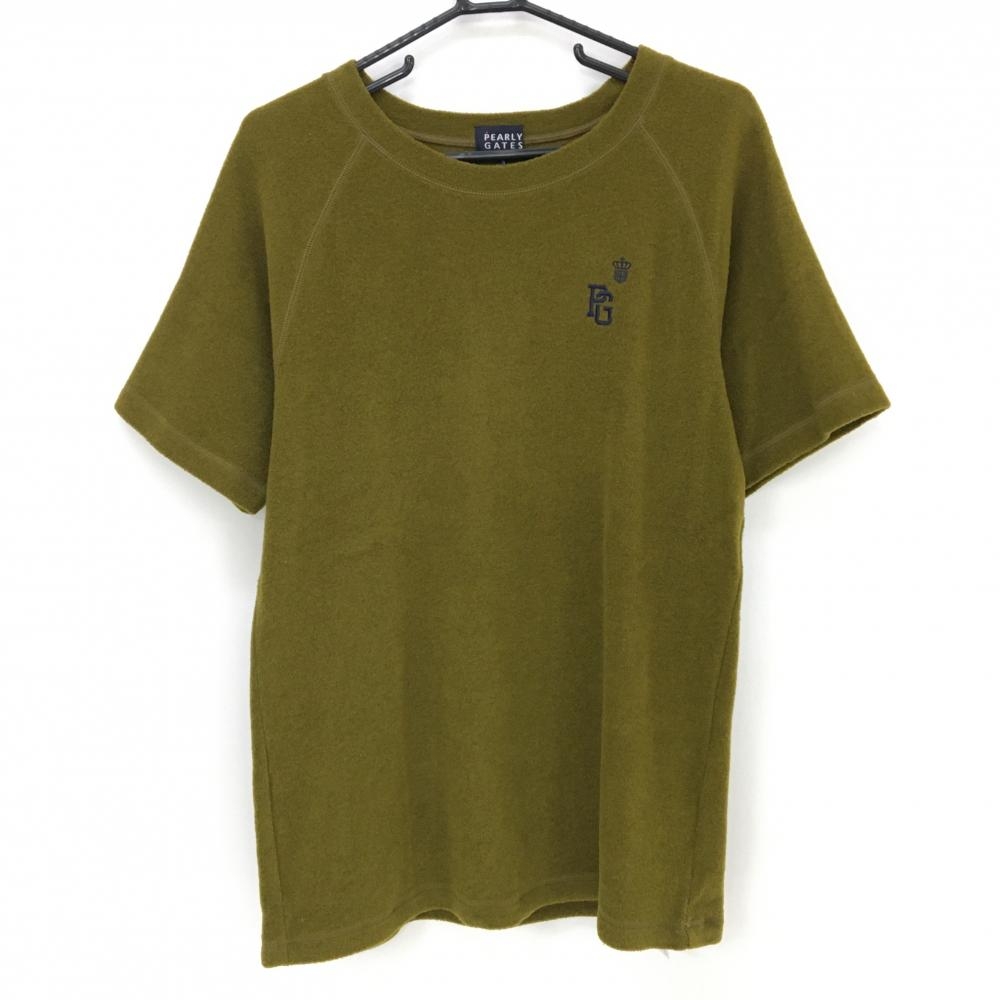 【超美品】パーリーゲイツ Tシャツ カーキ 起毛素材 ウール混 メンズ 5(L) ゴルフウェア PEARLY GATES