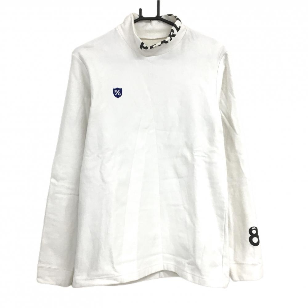 パーリーゲイツ 半袖ハイネックシャツ 白×ネイビー フロントロゴ