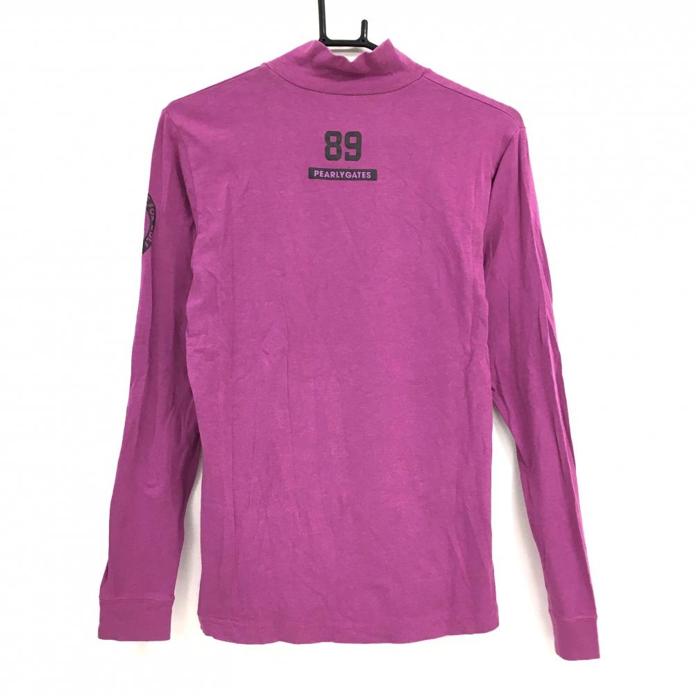 パーリーゲイツ 長袖ハイネックシャツ パープル ロゴ蛍光イエロー