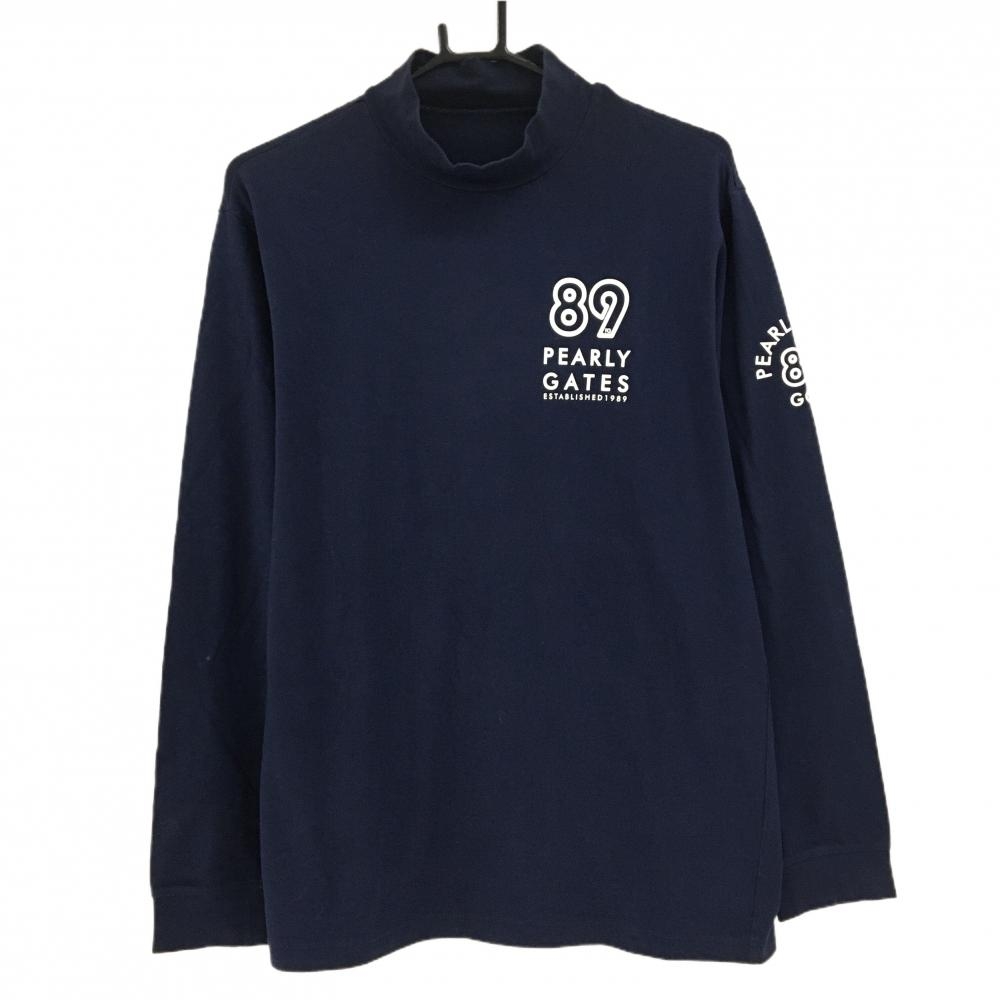 パーリーゲイツ長袖シャツ パーリーゲイツ 長袖ハイネックシャツ ネイビー×白 ロゴプリント