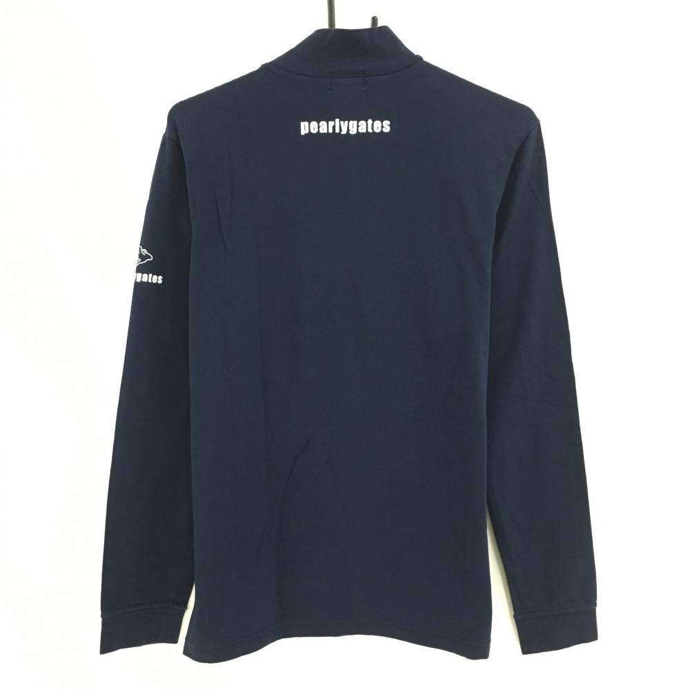 パーリーゲイツ 長袖ハイネックシャツ ネイビー×白 ロゴプリント