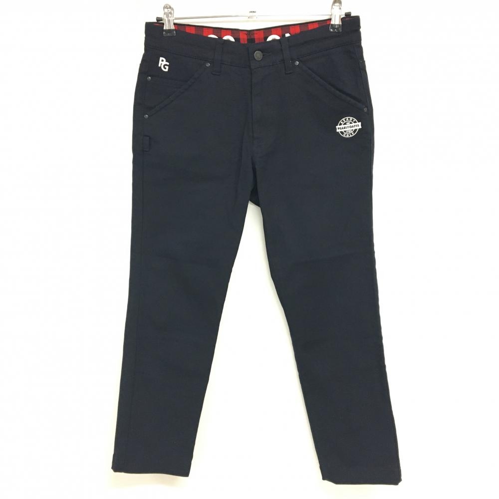 【美品】パーリーゲイツ パンツ ネイビー×白 バックロゴ ストレッチ ウエスト内側チェック メンズ 3(S) ゴルフウェア PEARLY GATES