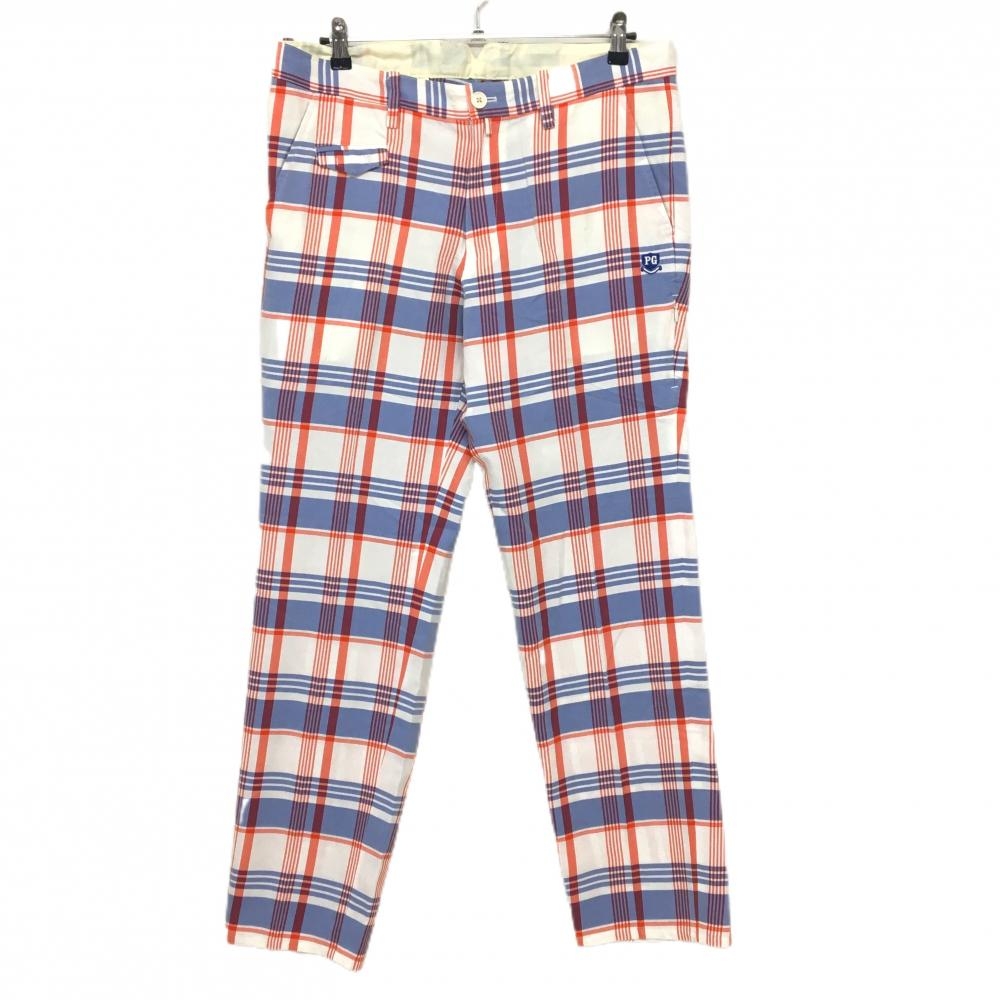 【超美品】パーリーゲイツ パンツ 白×ブルー×レッド チェック メンズ 6(XL) ゴルフウェア PEARLY GATES
