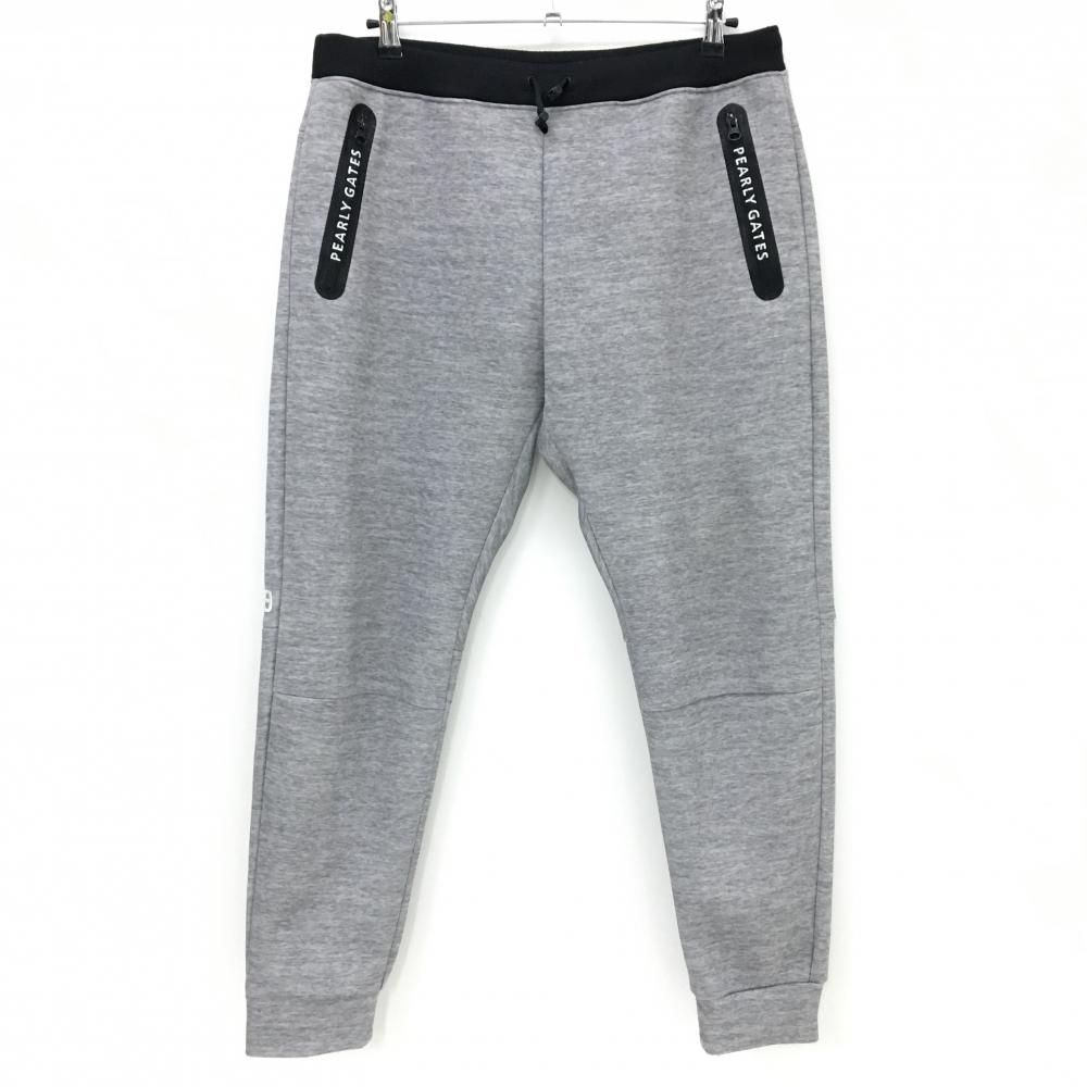 パーリーゲイツ ジョガーパンツ 杢グレー×黒 ジップロゴ ウエストドローコード メンズ 6(XL) ゴルフウェア PEARLY GATES