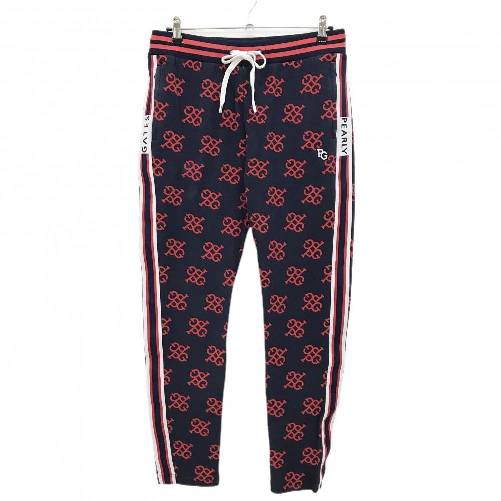 新品　PGG パーリーゲイツ　パンツ　ストレッチ　ウエストゴム　総柄　サイズ5 パーリーゲイツ パンツ ネイビー×レッド 総柄 ウエストゴム メンズ 5(L