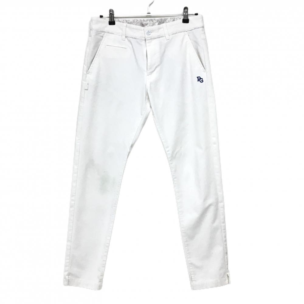 【新品】パーリーゲイツ　パンツ　ホワイト　サイズ4 パーリーゲイツ パンツ 白 織生地 ベルト部下ロゴ メンズ 4(M) ゴルフ