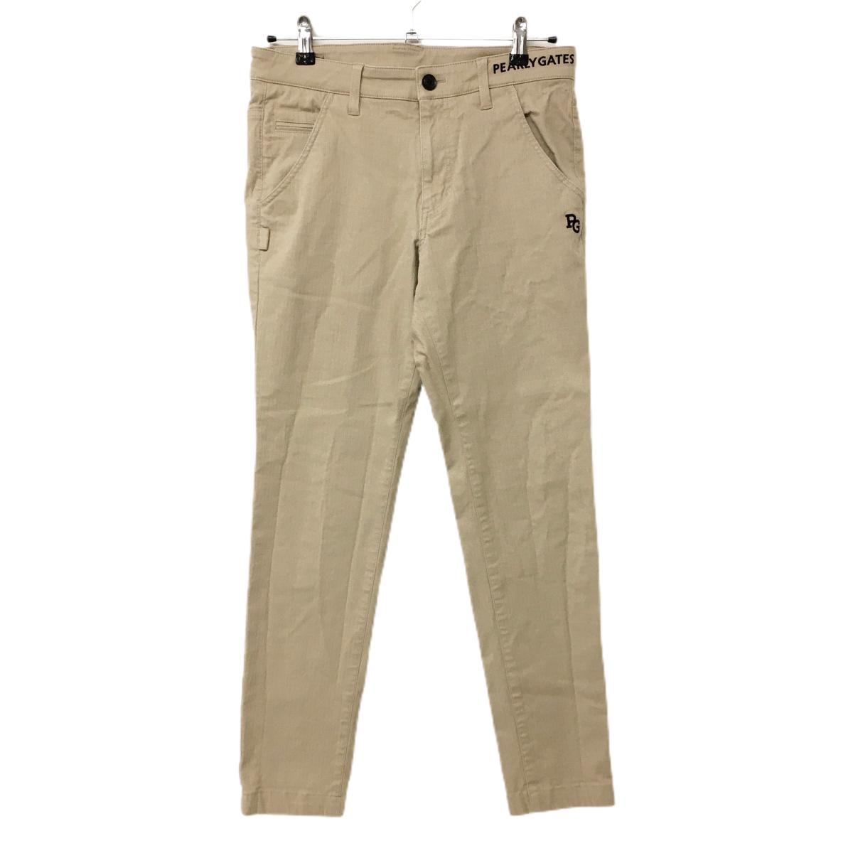 パーリーゲイツ パンツ ベージュ×黒 ベルト部ロゴ 織生地 ストレッチ