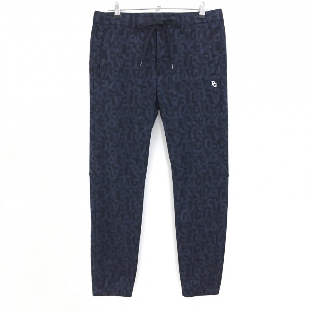 超美品】パーリーゲイツ パンツ ネイビー×黒 ロゴ総柄 ウエスト調整紐