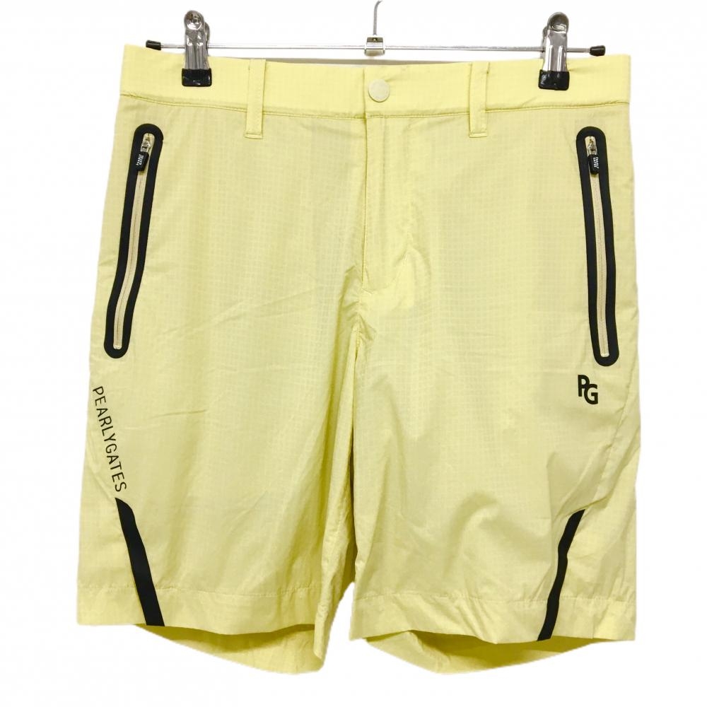 【美品】パーリーゲイツ ハーフパンツ イエローベージュ×黒 地模様 ナイロン メンズ 3 ゴルフウェア 2024年モデル PEARLY GATES