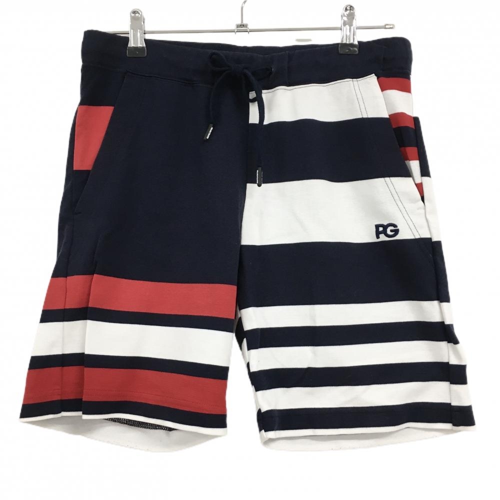 【美品】パーリーゲイツ ハーフパンツ ネイビー×レッド 一部ボーダー トリコロール  メンズ 4(M) ゴルフウェア PEARLY GATES