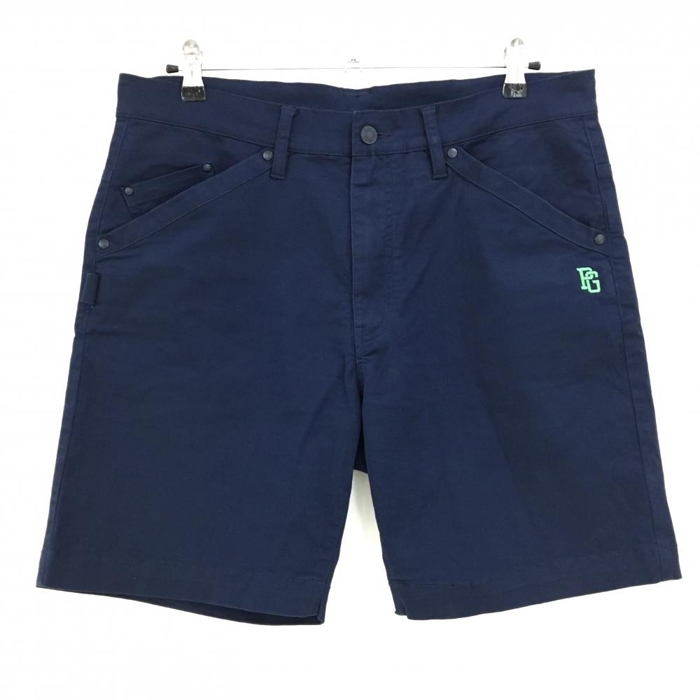 【美品】パーリーゲイツ ハーフパンツ ネイビー ロゴグリーン 無地 メンズ 6(XL) ゴルフウェア PEARLY GATES
