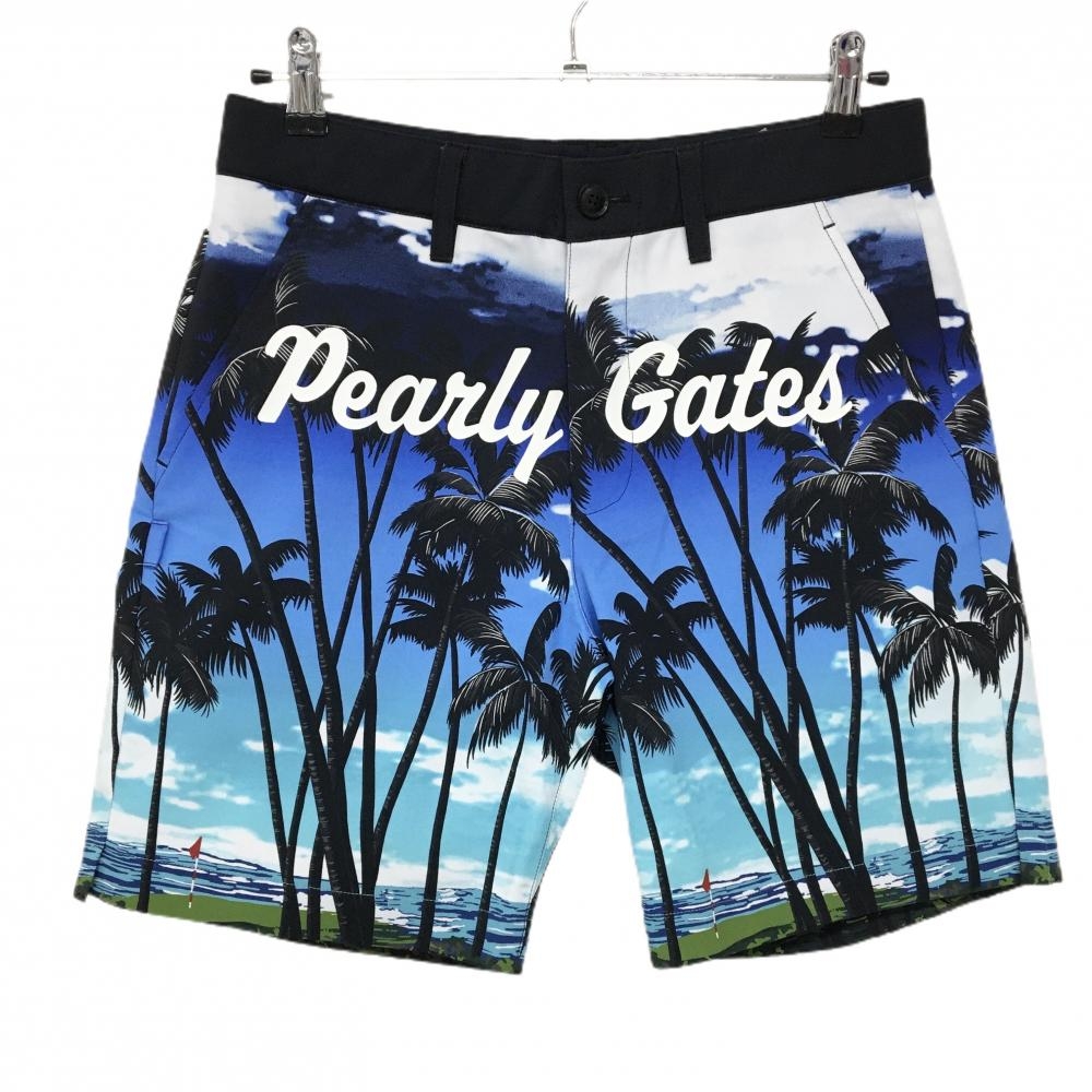 ⭐️新品未使用 正規品 パーリーゲイツ ゴルフ ハーフパンツ サイズ：4 ネイビー 新品】パーリーゲイツ ハーフパンツ ブルー系×白 ヤシの木柄