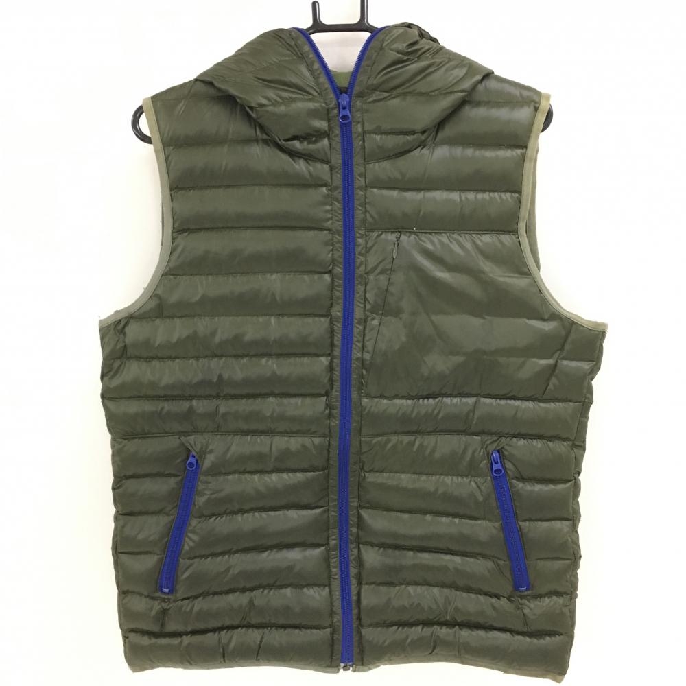 ビームス フード付きダウンベスト カーキ ジップブルー ポケッタブル メンズ Large ゴルフウェア BEAMS GOLF