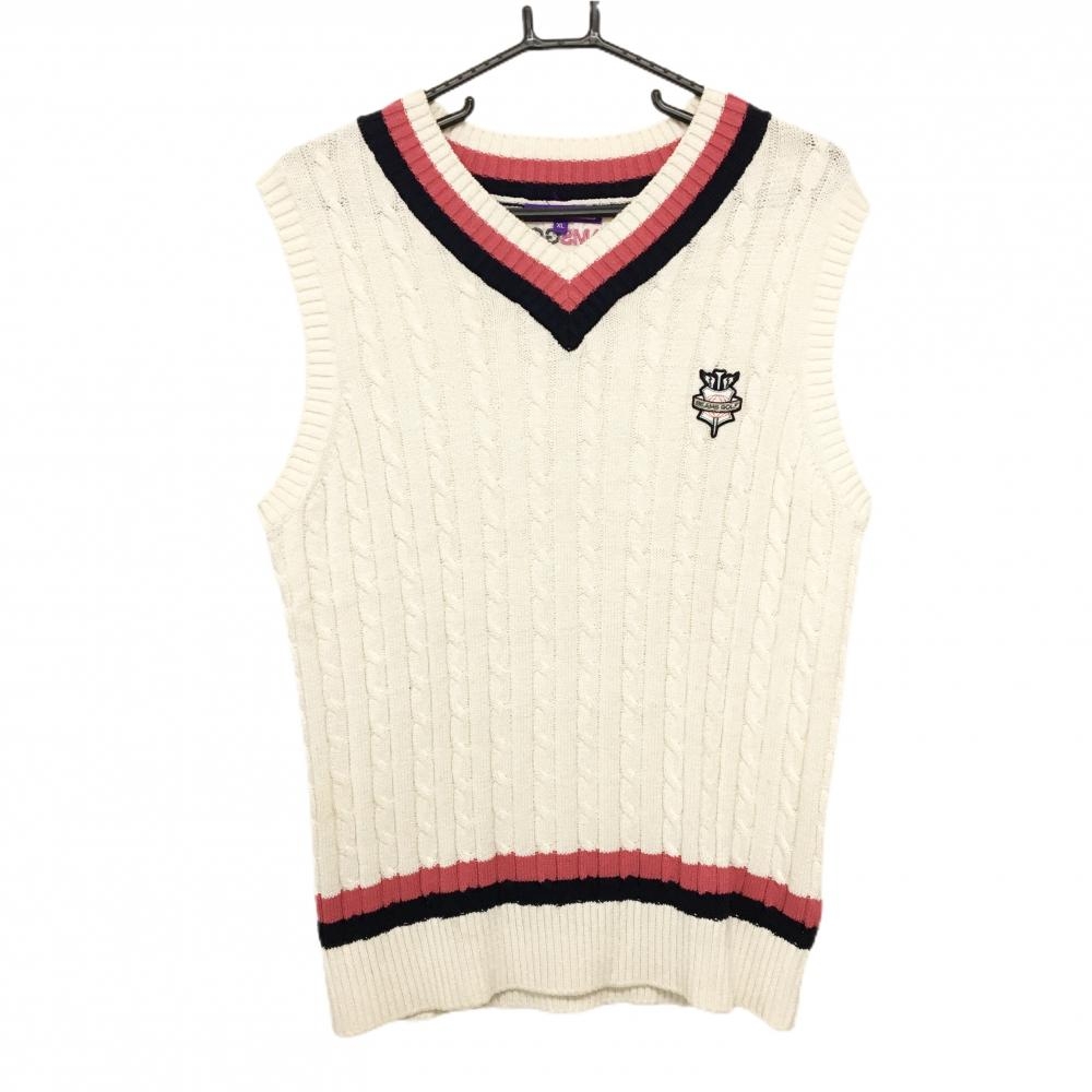 美品】ビームスゴルフ ニットベスト アイボリー×ピンク×ネイビー