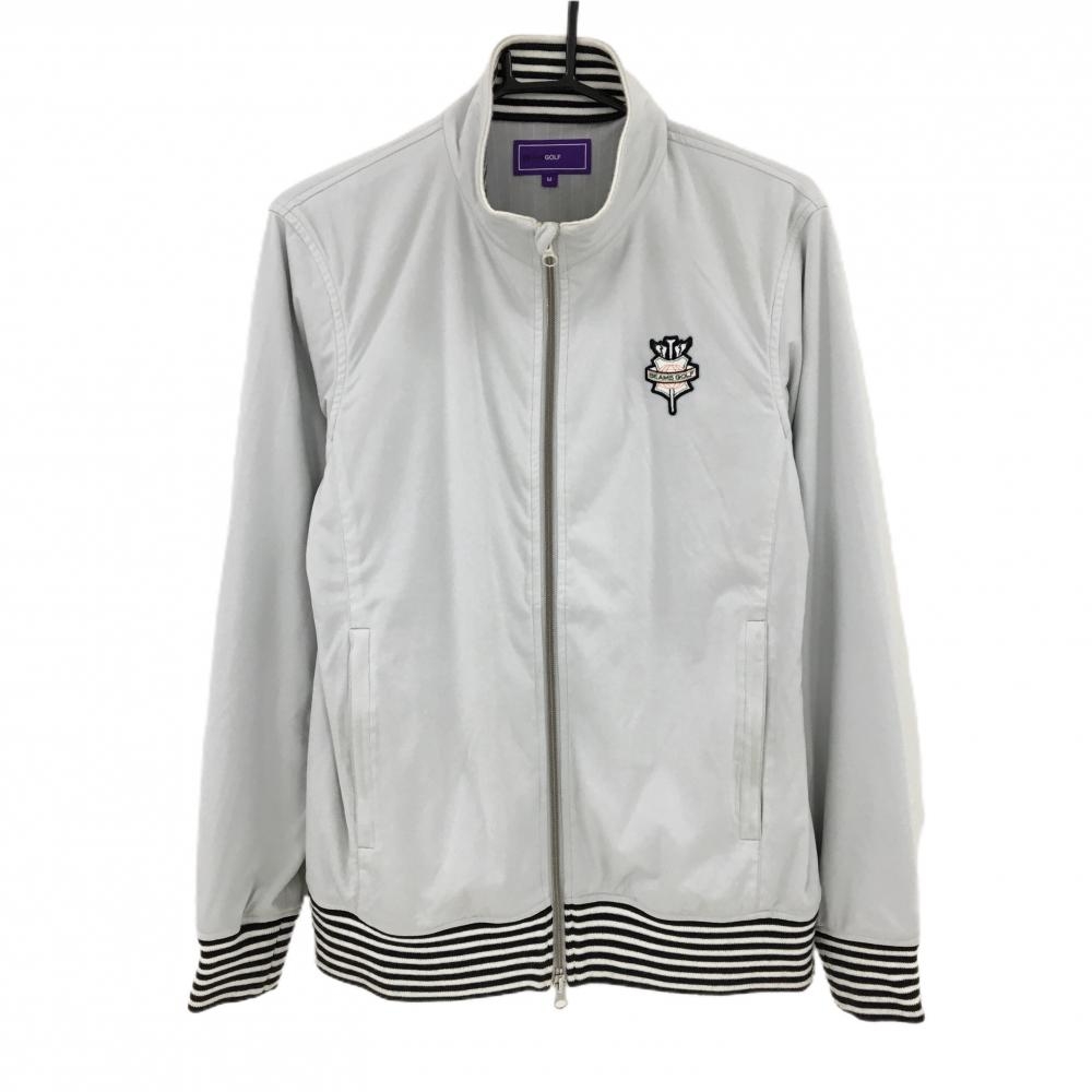 ビームスゴルフ ジャケット ライトグレー×ネイビー 蓄熱裏地 リブボーダー  メンズ M ゴルフウェア BEAMS GOLF