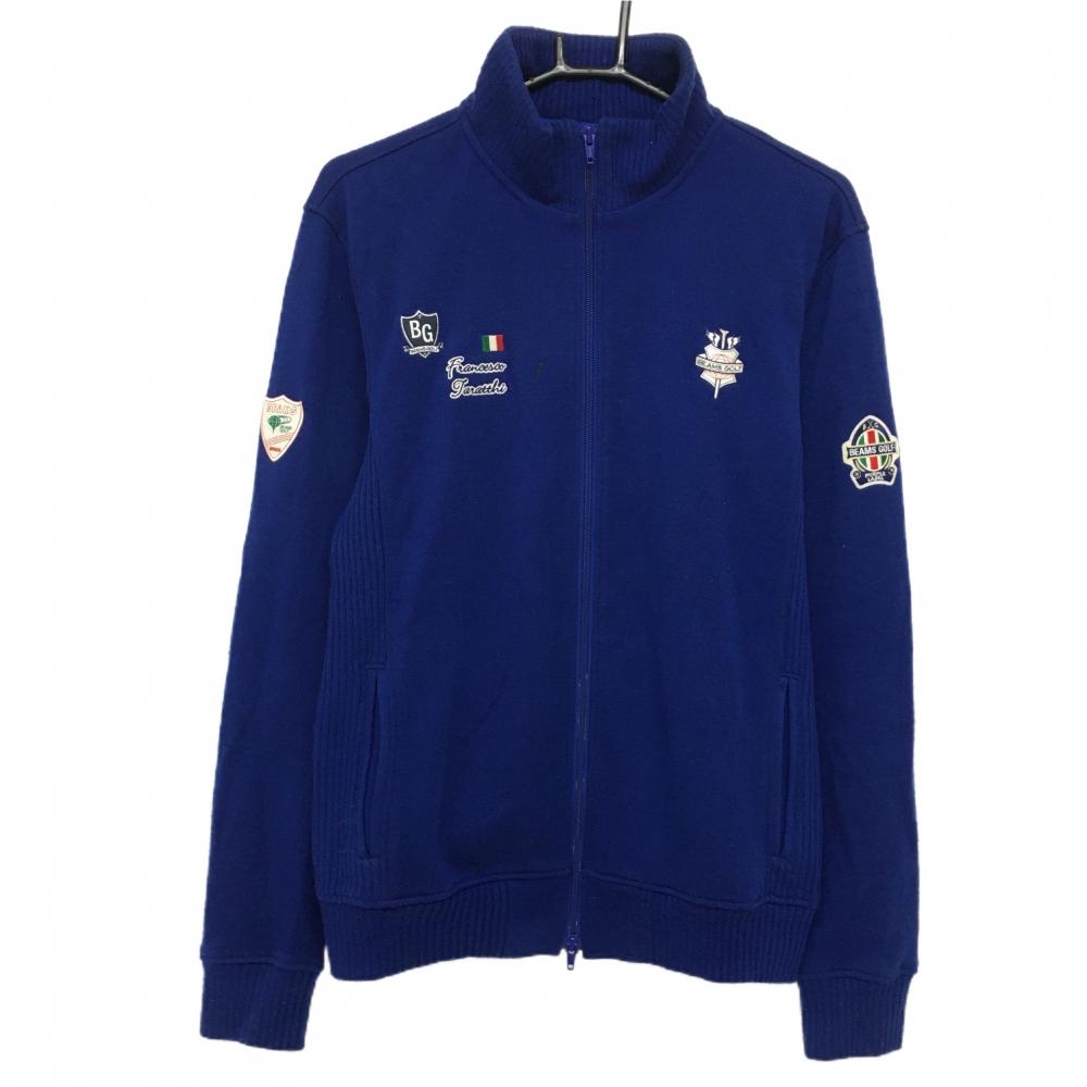 ビームスゴルフ ニットジャケット ブルー×白 ロゴ刺しゅう メンズ XL ゴルフウェア BEAMS GOLF