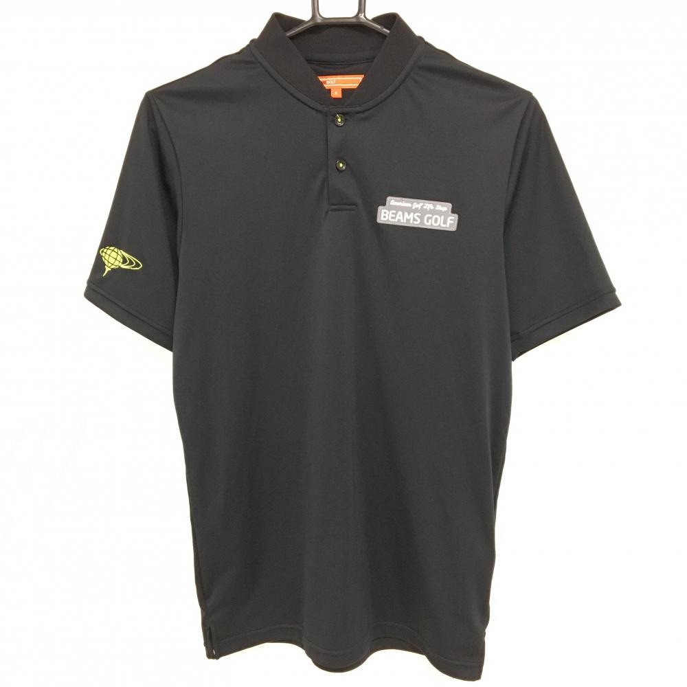 【超美品】ビームスゴルフ 半袖ポロシャツ 黒 シリコンワッペン 袖ロゴ刺しゅう スタンドカラー メンズ S ゴルフウェア BEAMS GOLF