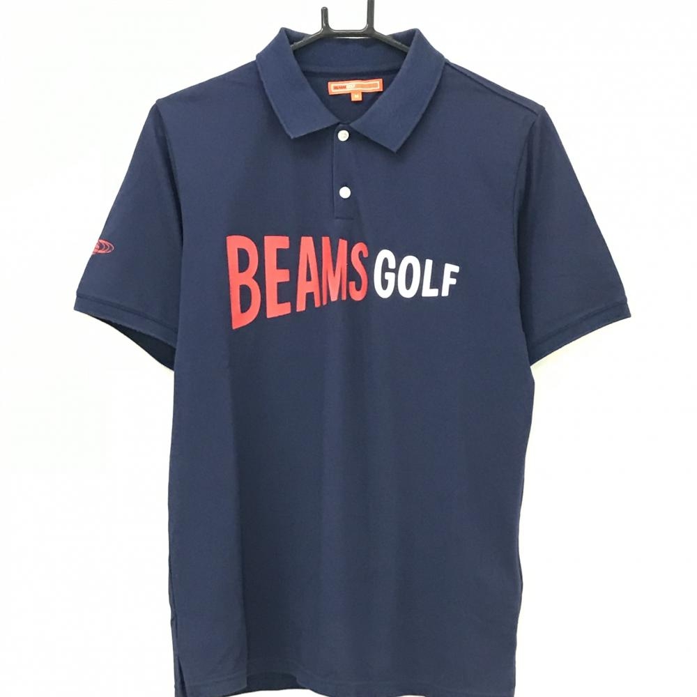 ビームスゴルフ 半袖ポロシャツ ネイビー×レッド ロゴプリント  メンズ M ゴルフウェア BEAMS GOLF