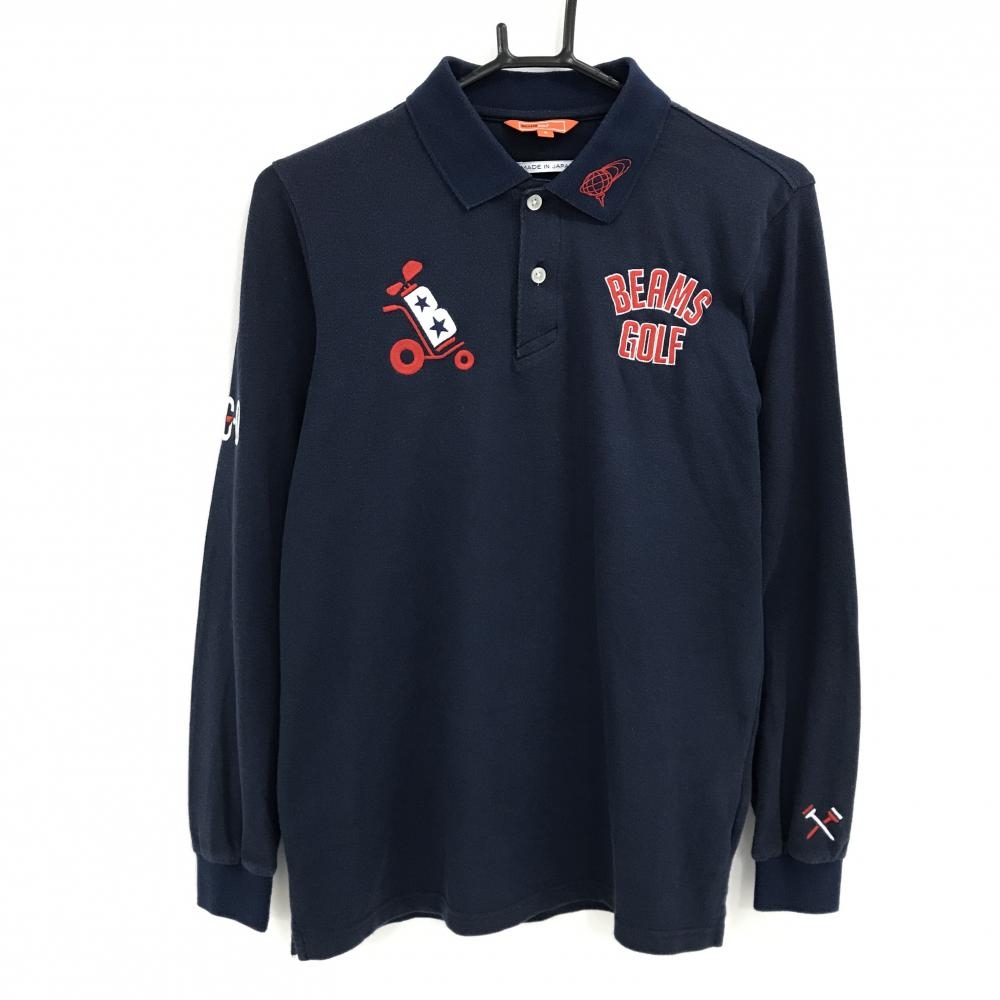 ビームスゴルフ 長袖ポロシャツ ネイビー ロゴ刺しゅうレッド メンズ S ゴルフウェア BEAMS GOLF