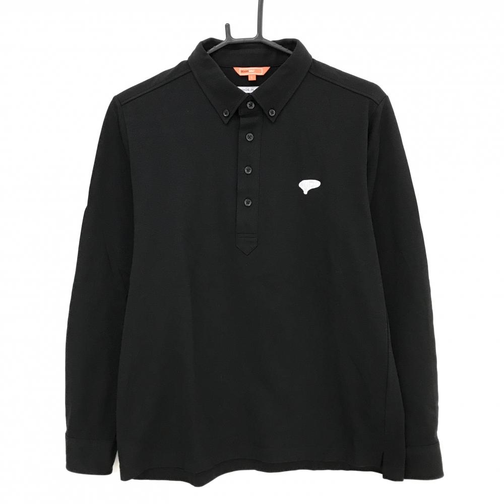 【美品】ビームスゴルフ 長袖ポロシャツ 黒 ロゴライトグレー ボタンダウン メンズ L ゴルフウェア BEAMS GOLF