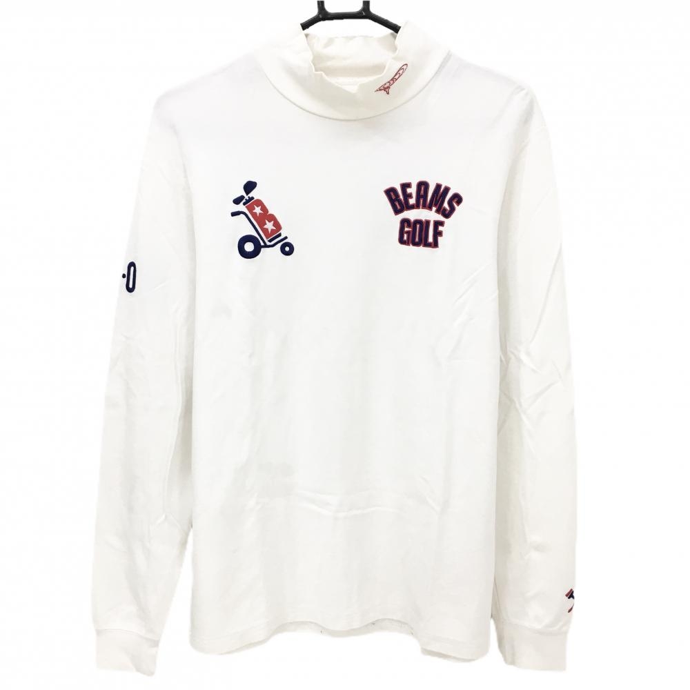 ビームスゴルフ 長袖ハイネックシャツ 白×ブルー ロゴ刺しゅう  メンズ M ゴルフウェア BEAMS GOLF