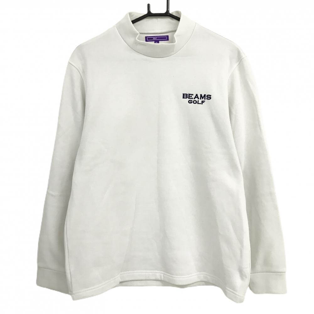 ビームスゴルフ 長袖ハイネックシャツ 白 裏起毛 ロゴネイビー メンズ XL  ゴルフウェア BEAMS GOLF