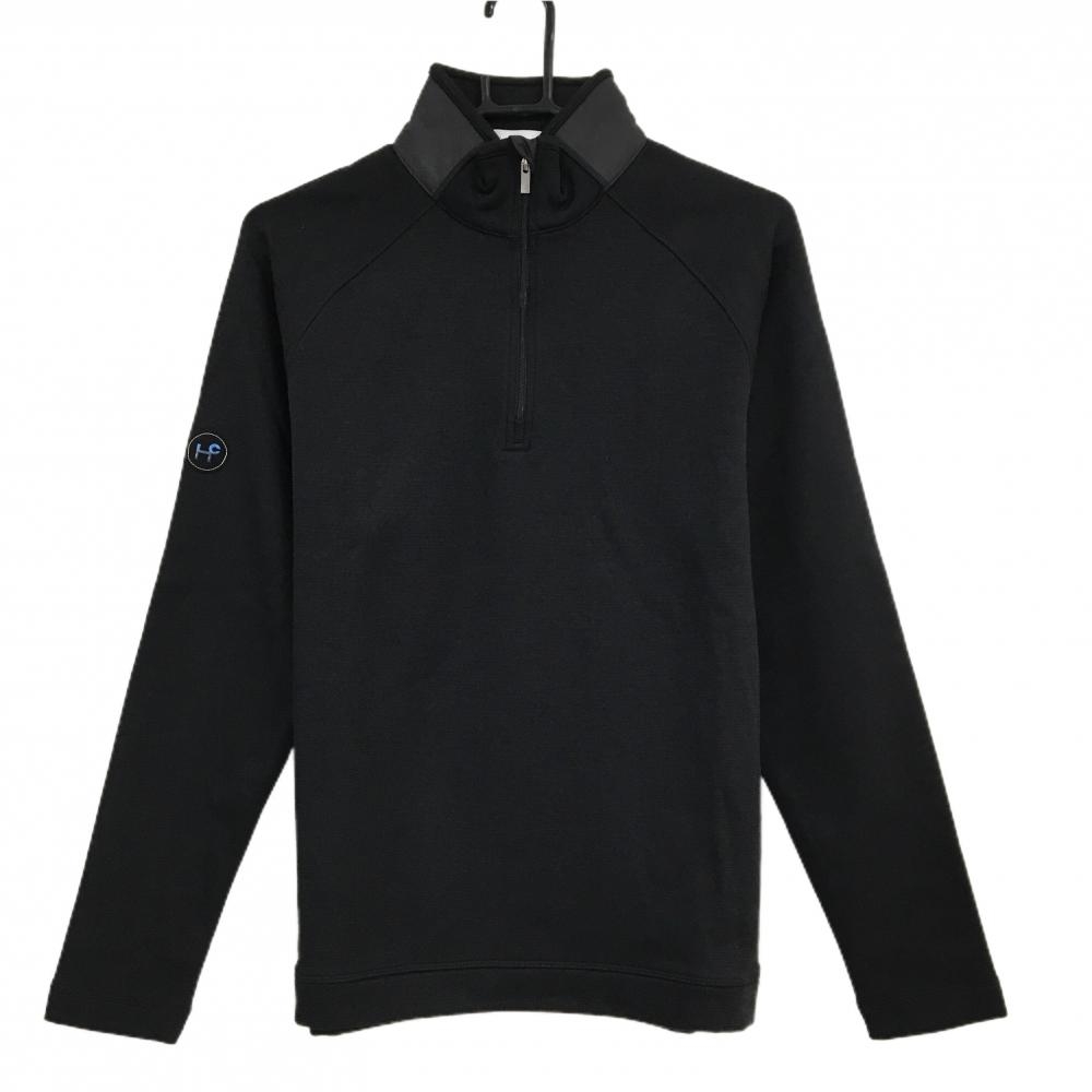 【超美品】ヒールクリーク 長袖ハイネックシャツ 黒 裏起毛 ハーフジップ 後ろネック異素材 メンズ 48(M) ゴルフウェア Heal Creek