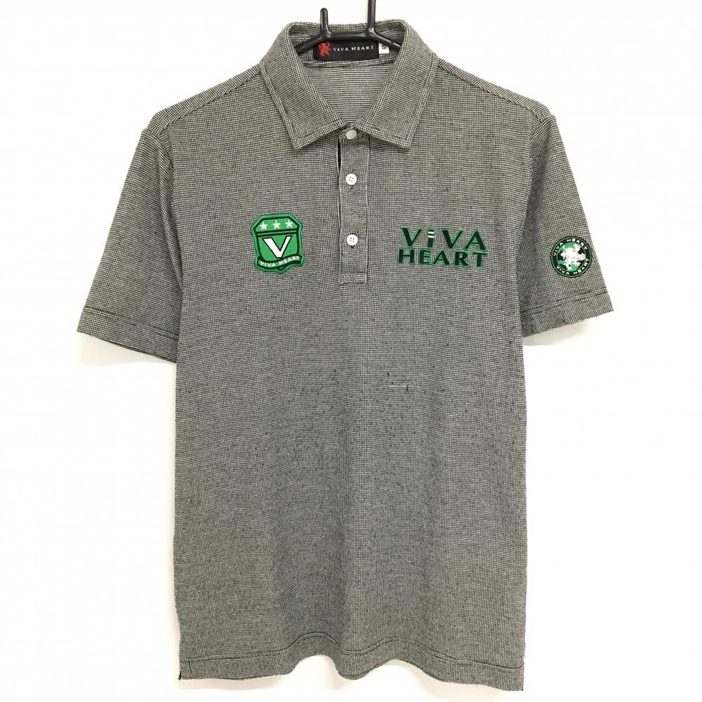 ビバハート 半袖ポロシャツ 白×黒 地模様 ロゴ刺しゅう メンズ 48(M) ゴルフウェア VIVA HEART