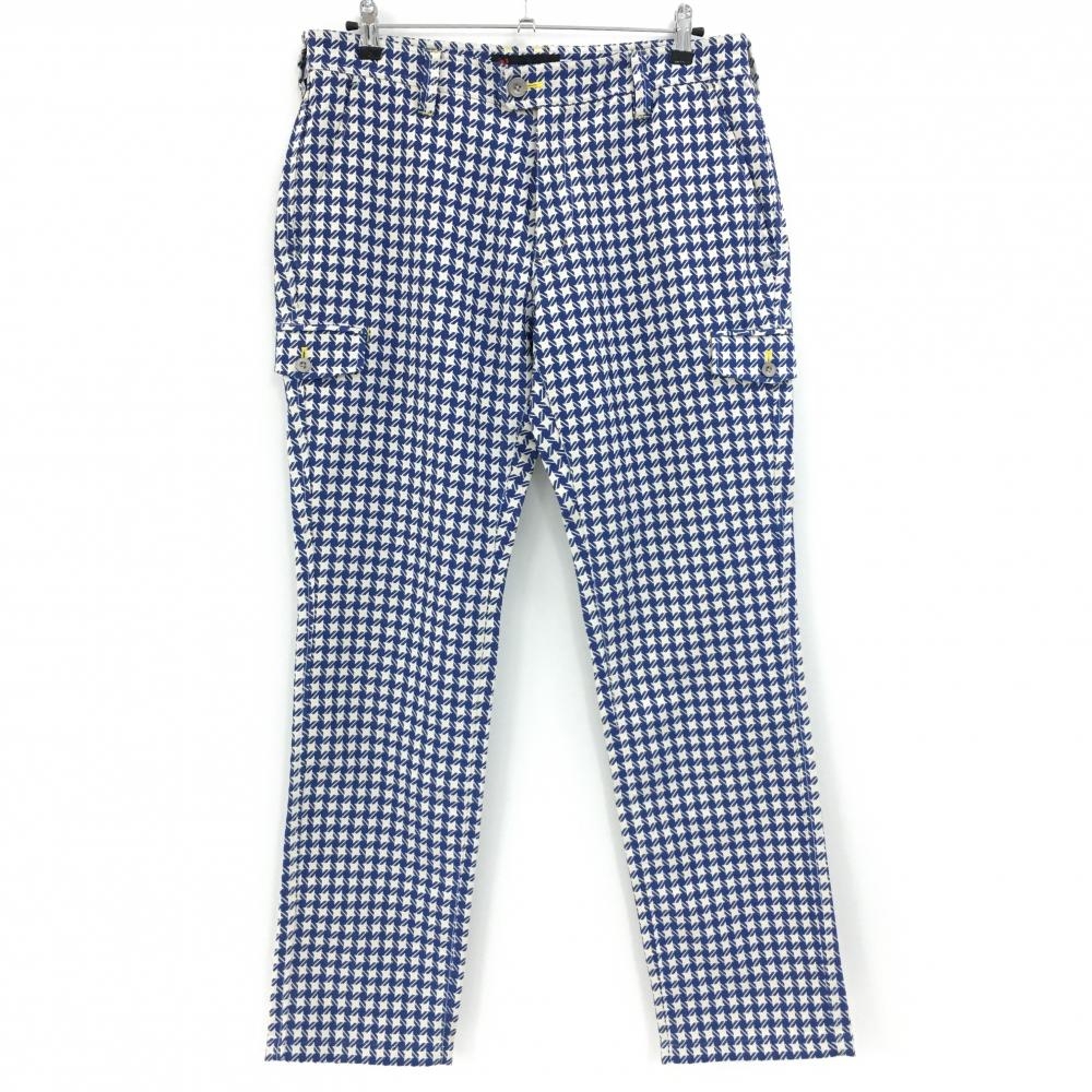 【超美品】ビバハート パンツ ブルー×オフホワイト 総柄 バックロゴ刺しゅう メンズ 85 ゴルフウェア VIVA HEART