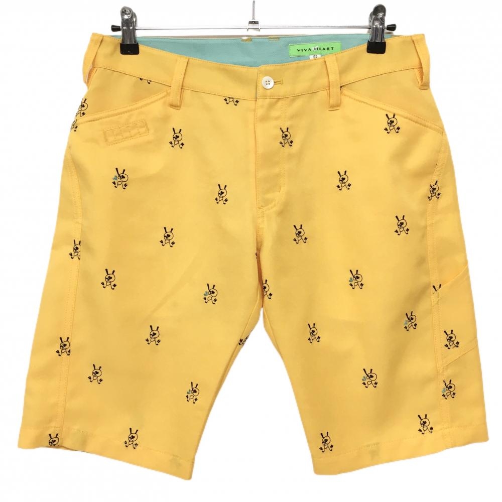 【美品】ビバハート ハーフパンツ イエロー×黒 刺しゅう総柄 薄手 メンズ 82 ゴルフウェア VIVA HEART