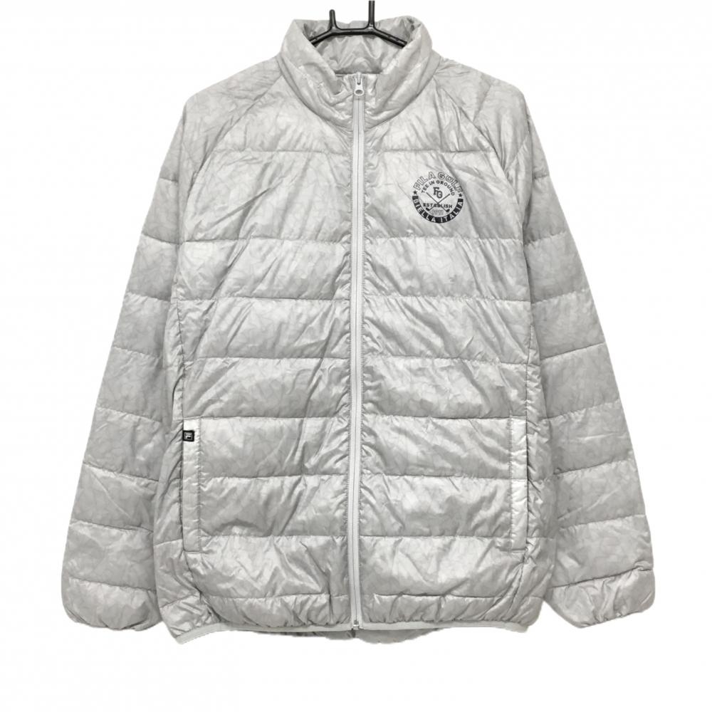 【美品】フィラゴルフ ダウンジャケット ライトグレー 総柄 メンズ LL ゴルフウェア FILA GOLF