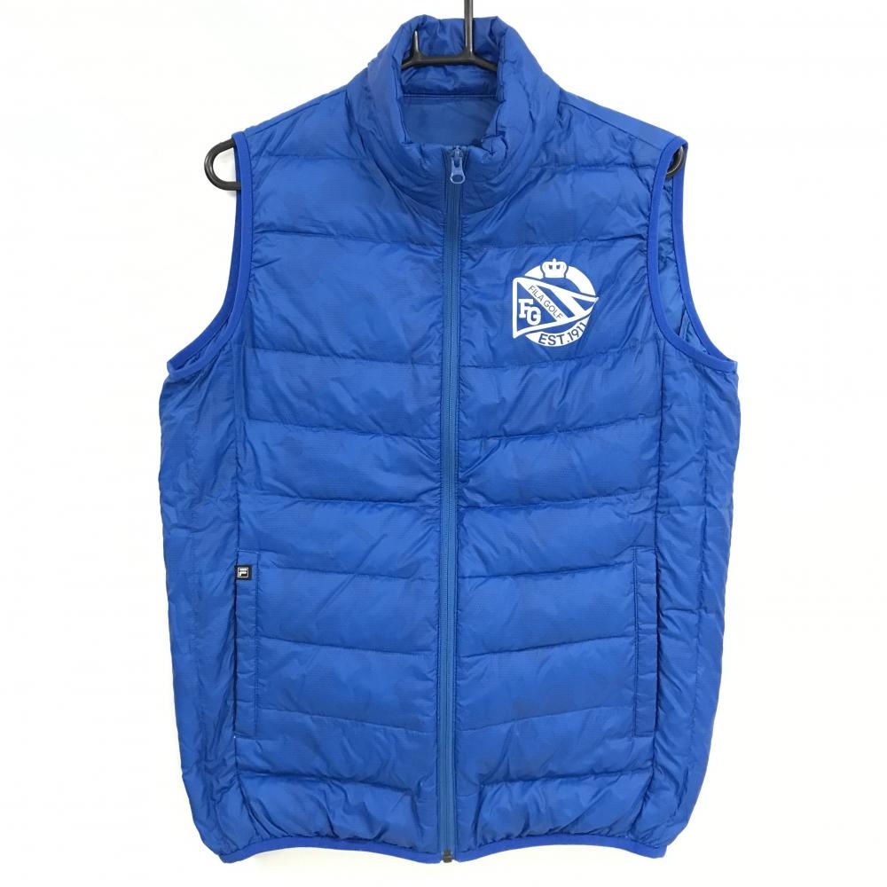 【美品】フィラゴルフ ダウンベスト ブルー 迷彩風 カモフラ 軽量  メンズ L ゴルフウェア FILA GOLF