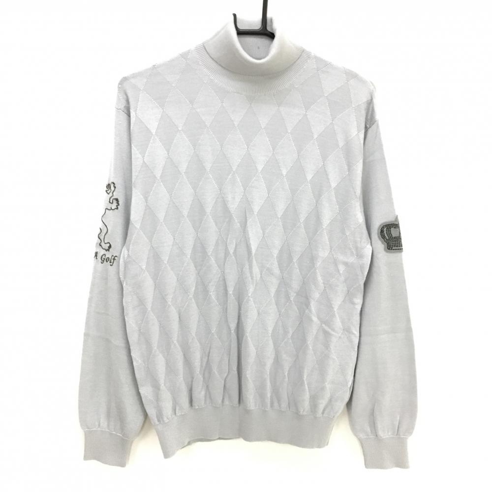 フィラゴルフ タートルネックセーター ライトグレー×グレー 身頃アーガイル ウール混 ニット メンズ L ゴルフウェア FILA GOLF
