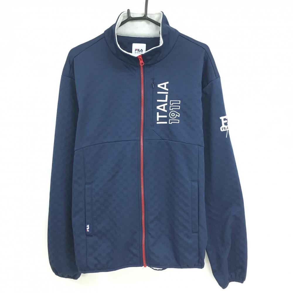 【美品】フィラゴルフ ジャケット ネイビー ブロックチェック織生地 裏起毛 メンズ 3L ゴルフウェア FILA GOLF