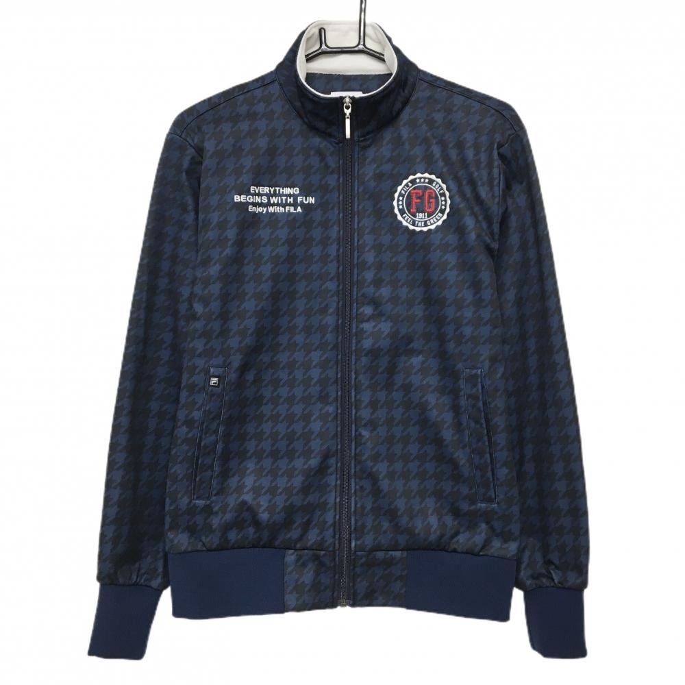 【美品】フィラゴルフ ジャケット ネイビー×黒 千鳥柄 裏起毛  メンズ M ゴルフウェア FILA GOLF