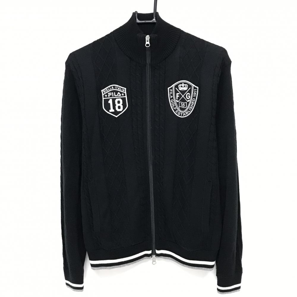 フィラゴルフ ニットジャケット 黒×白 ロゴ刺しゅう 身頃裏地付き メンズ M ゴルフウェア FILA GOLF
