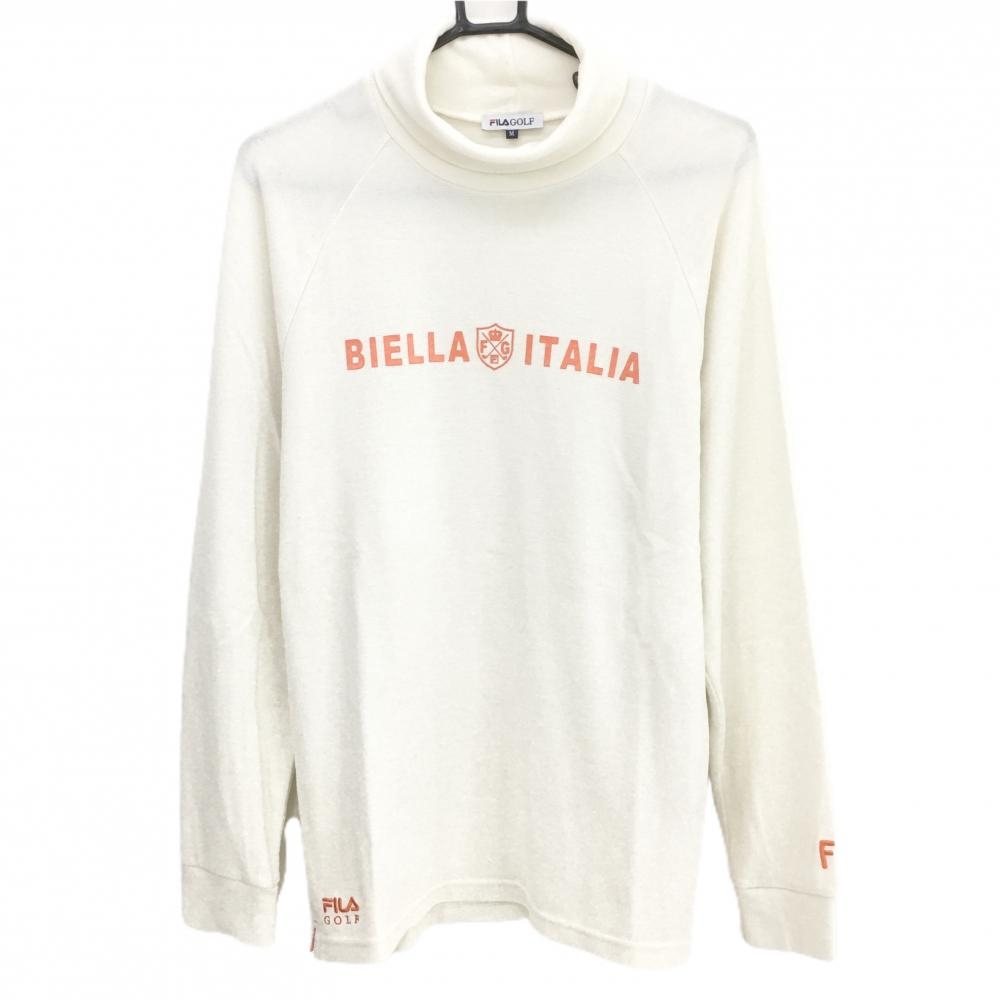 フィラゴルフ 長袖タートルネックシャツ 白×オレンジ 表微起毛 アクリル混 メンズ M ゴルフウェア FILA GOLF