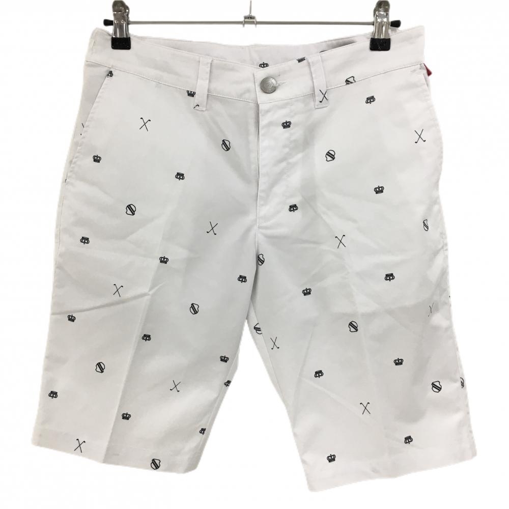 フィラ ハーフパンツ 白×黒 総柄 裏地付 メンズ M ゴルフウェア FILA GOLF