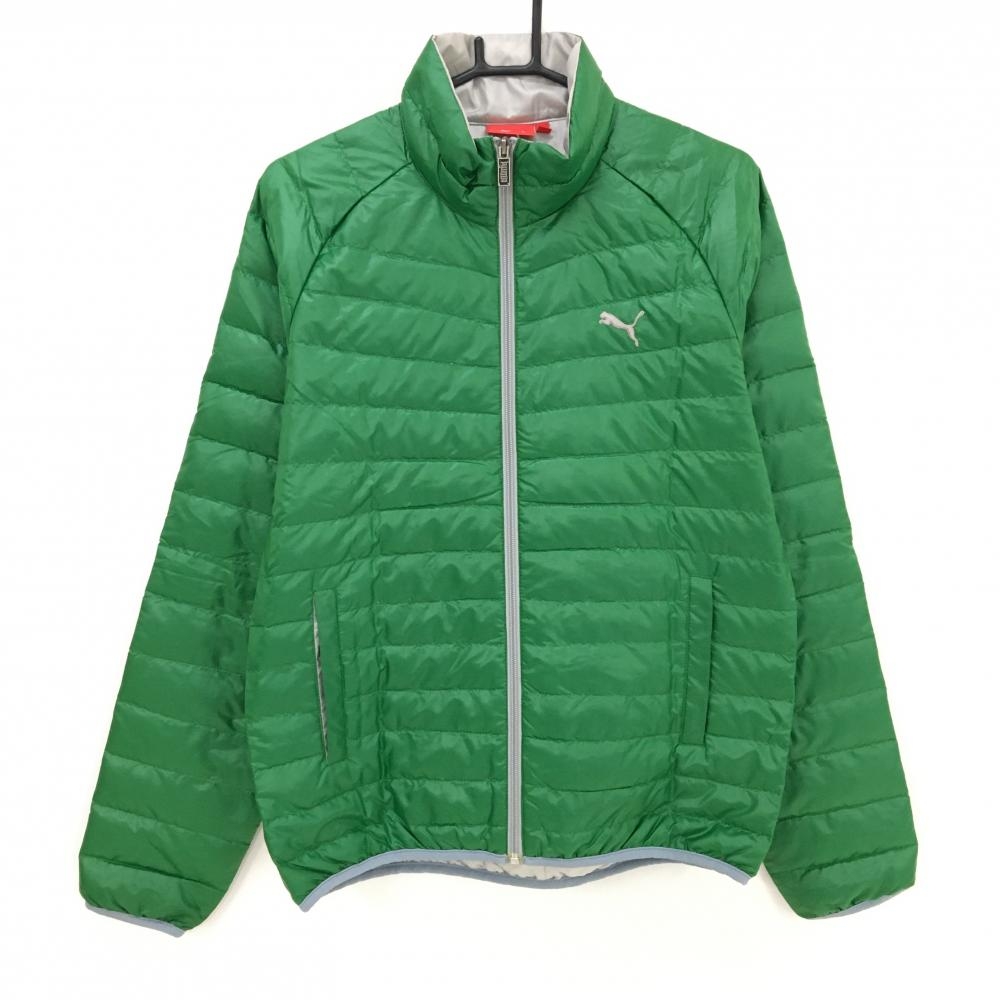【美品】プーマ ダウンジャケット グリーン×グレー ロゴ刺しゅう  メンズ L ゴルフウェア PUMA