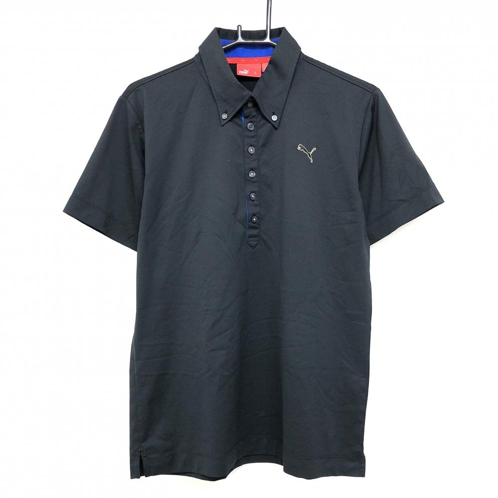 【超美品】プーマ 半袖ポロシャツ 黒 ロゴ刺しゅう ボタンダウン  メンズ L ゴルフウェア PUMA