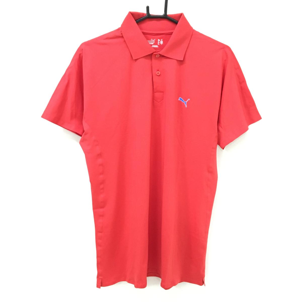 【美品】プーマ 半袖ポロシャツ レッド ロゴブルー  メンズ US-M ゴルフウェア PUMA
