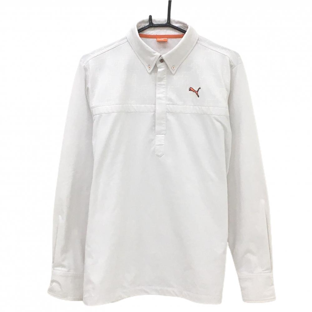 プーマ 長袖ポロシャツ 白 上部総柄 裏起毛 ハーフジップ  メンズ L ゴルフウェア PUMA