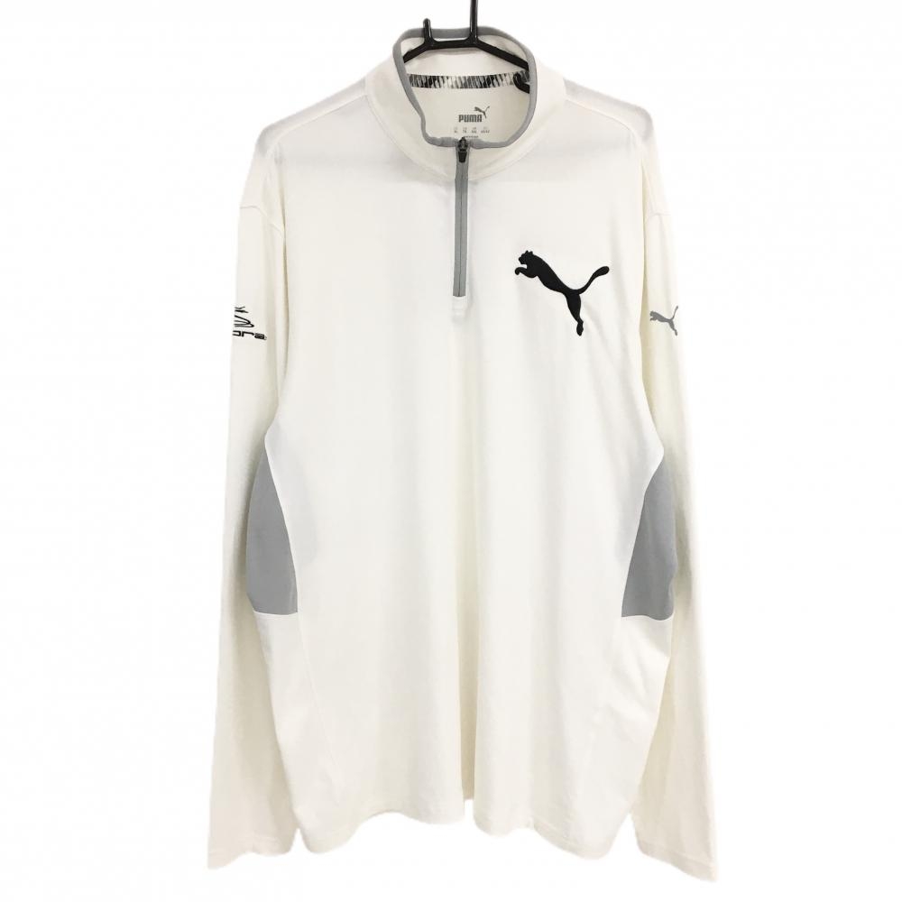 プーマ 長袖ハイネックシャツ 白×ライトグレー ハーフジップ 微起毛素材 cobra  メンズ US-XL ゴルフウェア PUMA