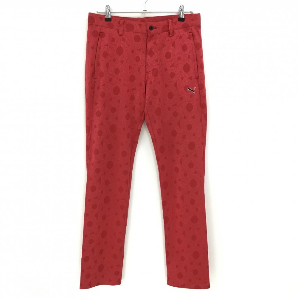 【超美品】プーマ パンツ レッド 総柄地模様 ロゴ黒 メンズ 79 ゴルフウェア PUMA